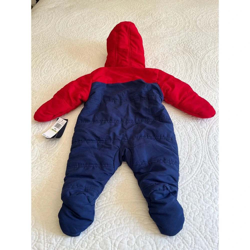 Tommy Hilfiger Baby Pram Suit Red Navy Blue Hooded Bunting 3-6M NEW